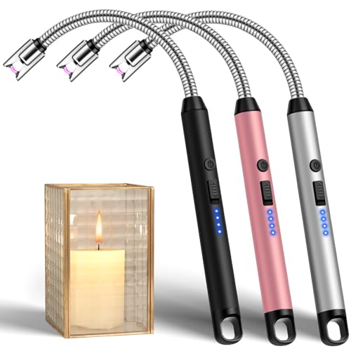 LcFun 3 Pack Candle Lighter Windproof Electric Arc Lighters with 360¡Æ Flexible Neck & Safety Lock, Christmas Stocking Stuffers Gifts, USB Rechargeable Flameless Long Matches for Candle Grill BBQ