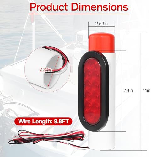 2pcs Waterproof Boat Trailer Guide Pole Lights 12V Red LED Turn Signal Brake