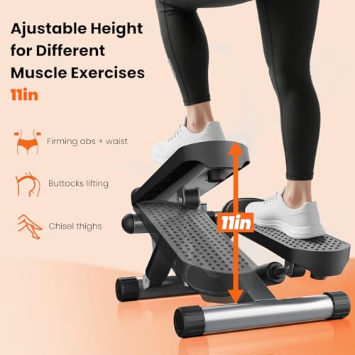 Sweetcrispy Mini Stair Stepper with Resistance Bands, Silver - Compact Cardio Machine, No Assembly