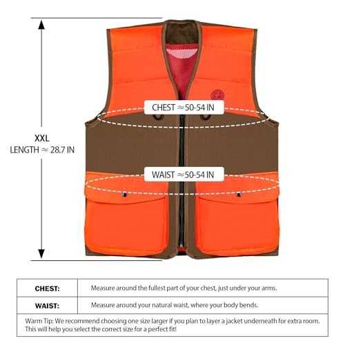 Large Upland Hunting Vest with Multi Pockets - Brown and Orange Bird Field Game Gear