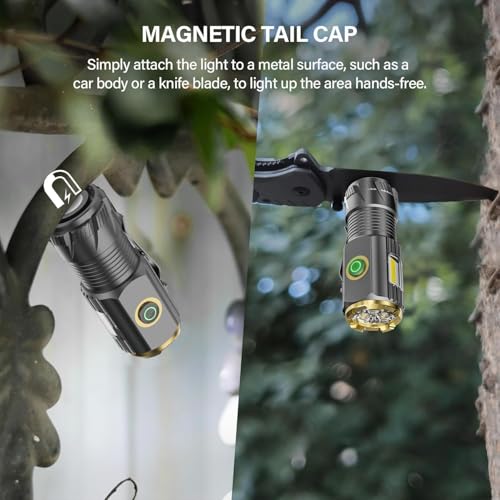 Rechargeable Mini LED Flashlight Set - 9000 Lumens, Waterproof, 6 Modes, with Clip & Magnet - Grey 2-Pack