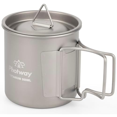 Camping Titanium Mugs Cups 300ml Camp Coffee Mug with Lid - Ultralight Backpacking Camp Cup for Hiking Backpacking Camping Open Fire