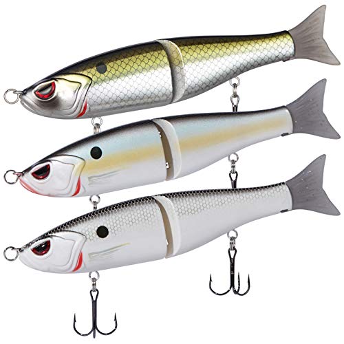 Bassdash 7-Inch Jointed Swimbait Set - White Shad, Threadfin, Blue Gold, 3-Pack