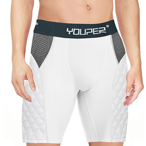 Youper Youth Elite Compression Padded Sliding Shorts with Cup Pocket Medium White for Baseball