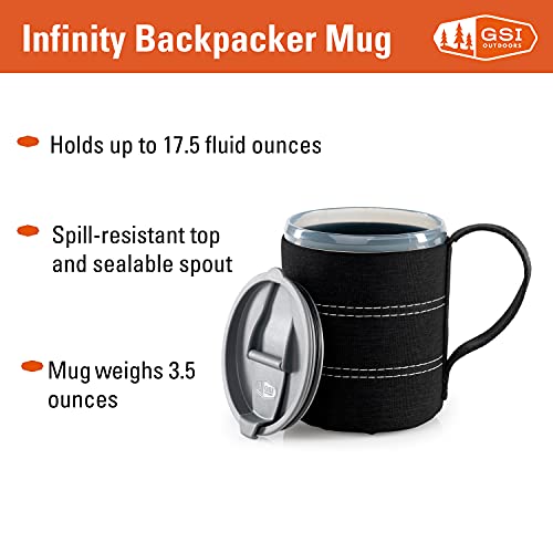 Heathered Black Backpacker Mug 17oz Lightweight Spill-Resistant Coffee Cup for Camping and Travel