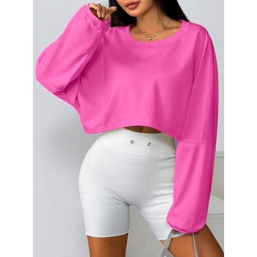 Remidoo Women's Casual Cropped Sweatshirt Long Sleeve Crop Top Crewneck Pullover Shirt