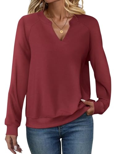 Women's X-Large V-Neck Lightweight Casual Sweatshirt - Wine
