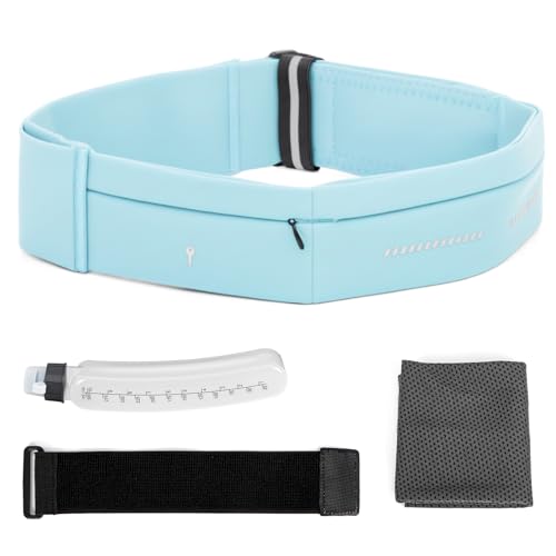 Cyan Slim Running Belt for Men and Women with Water Bottle & Towel - Adjustable Waist Pack