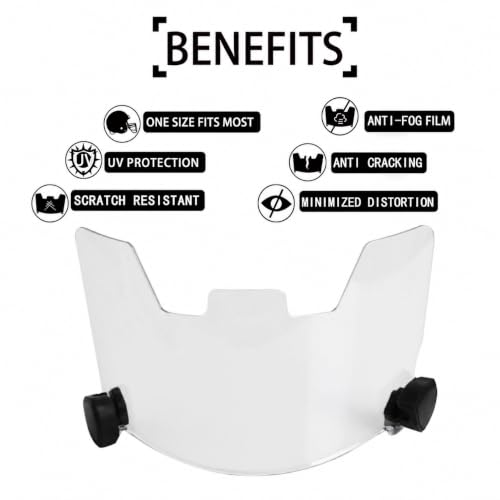 Football Visor Helmet Clear Visor Scratch Resistant UV Block Anti-Fog Fits Youth & Adult