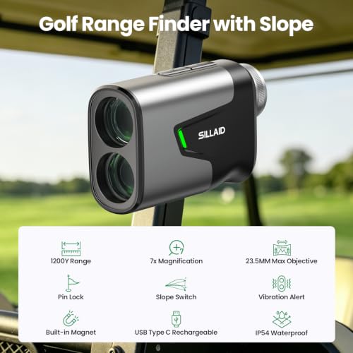 SILLAID Gray Golf Rangefinder with Slope, 1200 Yards, 7X Magnification, Pin Lock Vibration, Rechargeable, Tournament Legal