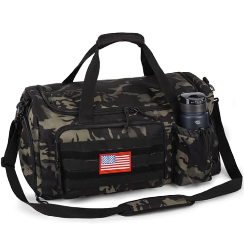Camo Black Tactical Gym Bag 40L with Shoes Compartment - Men’s Travel Duffle