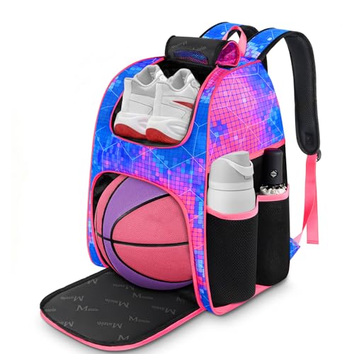 Pink Basketball Bag with Shoe & Ball Compartments - Girls Sports Backpack