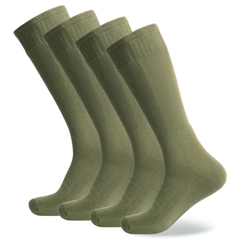 Men's Hiking Socks - Tactical Over-the-Calf Work Boot Socks 4 Pack, Green, Large
