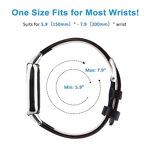 Vancle Leather Watch Band Compatible with Fitbit Luxe - Black, Adjustable Replacement Strap for Women & Men