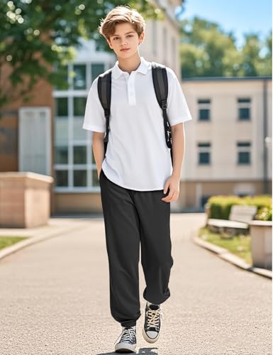Auranso Boys Sweatpants Kids Mesh Athletic Pants Quick Dry Joggers Black 13-14 Years
