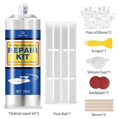 Marine Fiberglass Repair Kit - 3.4oz Clear Gel Coat & Gelcoat Repair Kit for Boats, Fiberglass Repair Epoxy Filler, Fast Repair for Scratches, Cracks, Holes, Fiber Glass Patch Kit for Acrylic