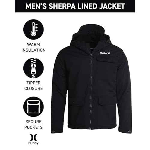 Hurley Mens Winter Jacket - Warm Zip Up Hooded Parka Sherpa Lined Jackets For Men with Multiple Pockets (Sizes S-XL)
