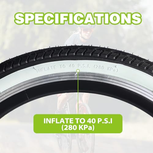 20 Inch Bicycle Tires White Wall Side Black Folding Bead 2 Pack - No Tube