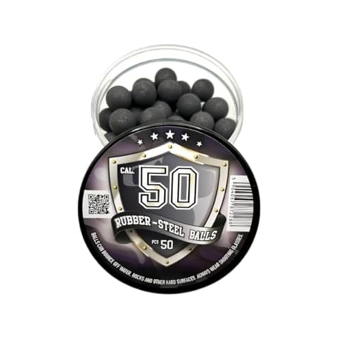 50 x Premium Quality Hard Rubber Steel Balls 2.7 Grams Heavy Reusable Projectiles Paintballs Reballs Powerballs for Training Home and Self Defense Pistols in 50 Caliber