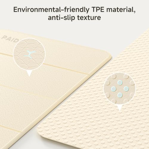 Foldable Yoga Mat 10mm Thick Non-Slip Exercise Mat - Beige 75x26 Inches