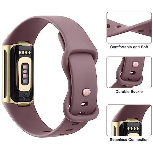 Vancle Fitbit Charge 5/6 Bands 4-Pack with Light Pink, Starlight, Milk Tea & Smoky Purple Variations, Soft Sport Wristbands for Women Men