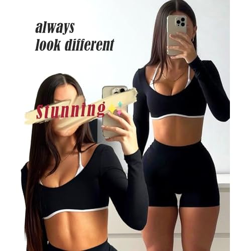 OZICERD Women Backless Long Sleeve Workout Tops Gym Shirt Athletic Clothes Built in Bra Open Back Crop Top Yoga Sport Halter