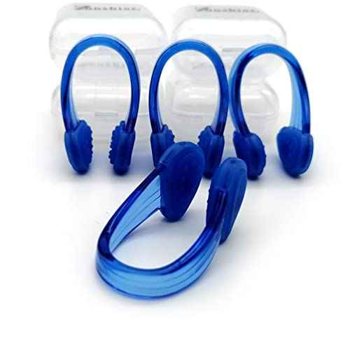 Set of 4 Waterproof Swimming Nose Clips for Adults Kids Age 8+ Nose Plugs for Diving Swimming and Other Water Sports (Blue)