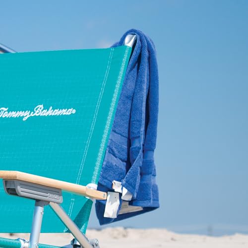 Tommy Bahama 5-Position Lay Flat Cup Holder and Towel Bar Beach Chair, 1-Pack, Turquoise Check