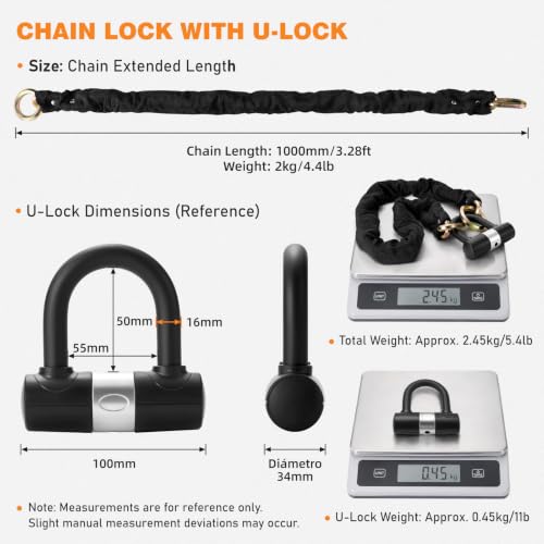 Rose Gold Heavy Duty Motorcycle Chain Lock 10mm Hardened Steel Security Bike Lock with U Lock & 4 Keys - 3.2FT