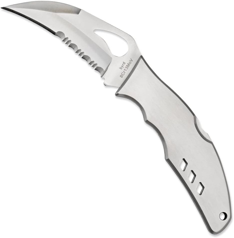 Spyderco Byrd Crossbill Knife with 3.25" Steel Hawkbill Blade and Durable Stainless Steel Blade -CombinationEdge - BY07PS