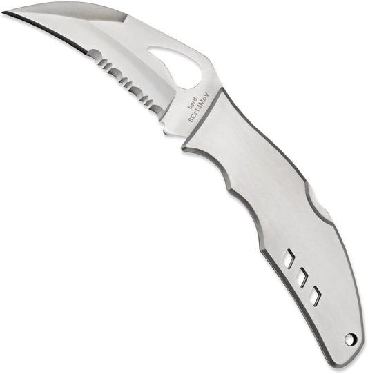 Spyderco Byrd Crossbill Knife with 3.25" Steel Hawkbill Blade and Durable Stainless Steel Blade -CombinationEdge - BY07PS