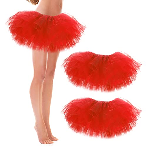24 Short Red Puffy Tulle Ballet Tutus for Women Adults - 5 Layers Party Costume