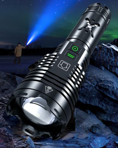 High Lumens Rechargeable LED Flashlight with Zoom, Waterproof, 6 Modes for Camping Emergency