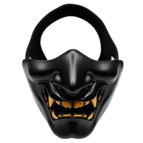 Black Airsoft Half Face Mask - Demon Monster Kabuki Samurai Oni Mask for CS Game & Cosplay