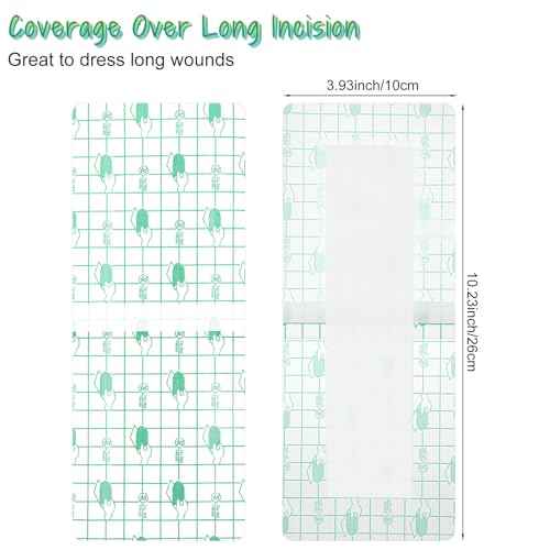 14 Pcs Long Waterproof Bandage, Incision Bandages for Large Wounds, Adheisve Shower Protector Island Dressing Pad Bordered for Hip Surgery Recovery (10.2 x 3.9 inches)