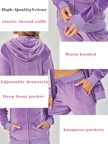 Women’s Velour Track Suit Set 2-Piece Fall Sweatsuit XX-Large Purple