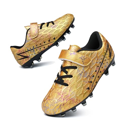 Hanani Boys Girls Soccer Cleats for Kids Football Shoes - 11 Little Kid / Gold