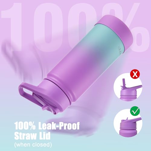 Insulated Water Bottle for Kids 16oz with Straw Lid - Purple Sky - School & Travel