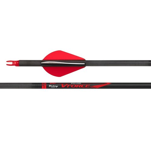 Victory Archery VForce 0.245" Standard Diameter Hunting Arrow (Spine: 350, 6 Pack Vane Fletched, Straightness ± 0.006 - Sport - Red)