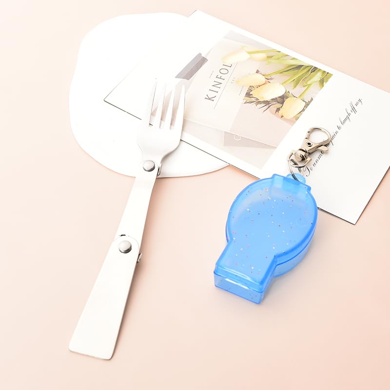 Folding Forks Silverware with Case Portable Foldable Travel Camping Utensils Collapsible Pocket Fork with Storage Box Retractable Salad Dinner Fork Keychain Compact Picnic Hiking Backpacking Forks