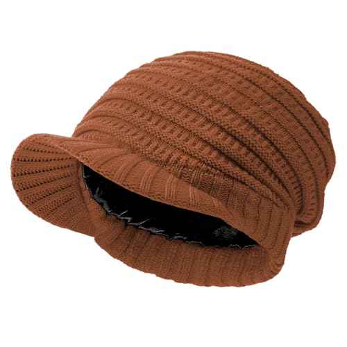 Century Star Women Satin Lined Winter Knit Hat with Visor Newsboy Cap Slouchy Beanie Cap Warm Winter Hat