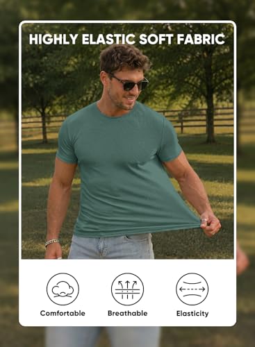 Men's Slim Fit Short Sleeve T-Shirt - Summer Muscle Tee, Crewneck, XL Light Green