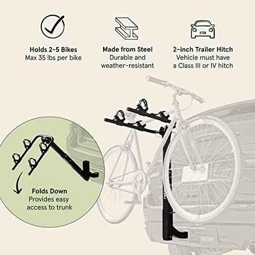 Retrospec Lenox 2-5 - Bike Hitch Rack for Cars, Trucks, SUVs with 2¡± Hitch | Foldable Steel Frame with Anti-Rattle Adapter, Tie Down Cradles and Straps - Fits Most Frames