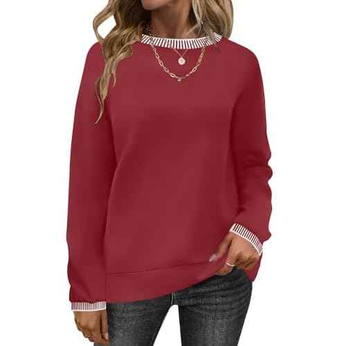 AKEWEI Womens Casual Crewneck Sweatshirts Long Sleeve Shirt Lightweight Tunic Pullover Tops S-XXL