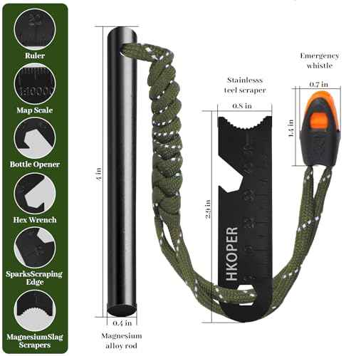 Fire Starter Ferro Rod, 4 Inch Flint and Steel Survival Kit, Flint Fire Starter for Camping and Hiking, 6-in-1 Emergency Survival Fire Steel, Magnesium Fire Starter | Hkoper
