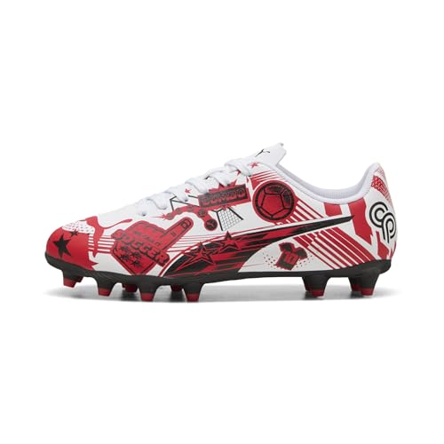 Unisex Child Soccer Cleats with Artificial Ground Traction - Puma White-Red-Black, Pulisic Edition