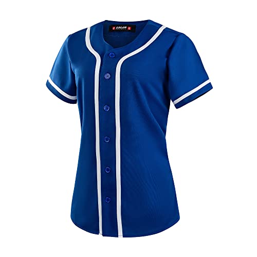 Women's Baseball Jersey Softball Button-Down Shirt - Medium Blue