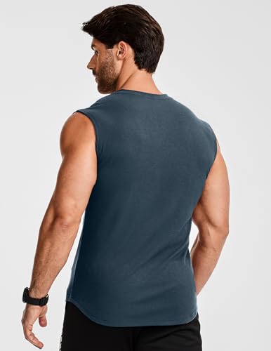 Men's Ribbed V-Neck Sleeveless Workout Tank Top - Large Navy Blue