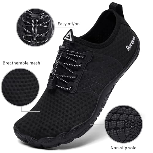 Water Shoes for Men Women Quick-Dry Breathable Beach & Pool Footwear - Black Wz119-Black, Size 10 Women / 9 Men