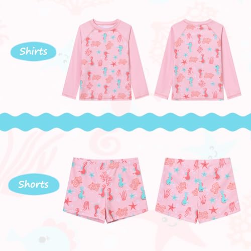 Girls Rash Guard Set Long Sleeve Swimsuit Bathing Suit 3-12 Years - Variation 5-6 Years / 009